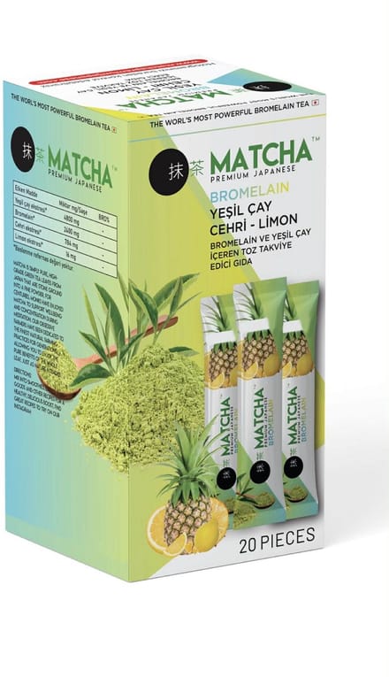 Premium Matcha Thee met Bromelaïne & Citroensmaak – 20 Stuks – Groene Thee Poeder – Verfrissende Smaak – Voor Drank & Recepten