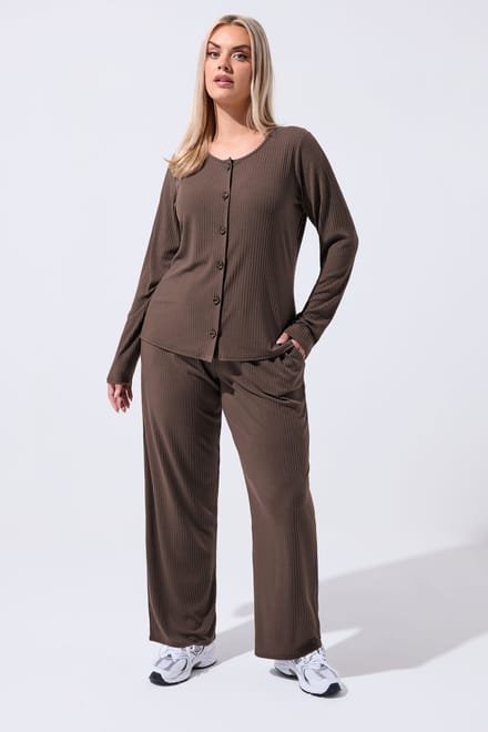 Limited Collection Bruine Geribbelde Top Met Knoopsluiting Size 46