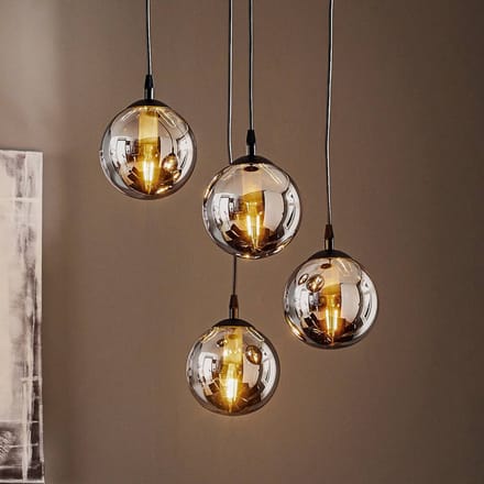 EMIBIG LIGHTING Hanglamp Glassy, 4-lamps, zwart, grafiet, glas, E14