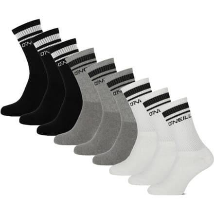 O'Neill Sportsokken unisex 9-pack effen multi wit/grijs/zwart
