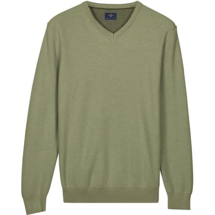Baileys Trui Cotton V-Neck Pullover Subtle Faux-Uni Structure Knit Misty Green / male