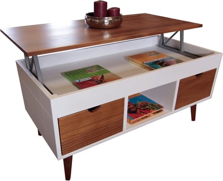 Opklapbare Salontafel met 2 Schuifladen en Opbergruimte - Wit & Walnoot Grenenhout