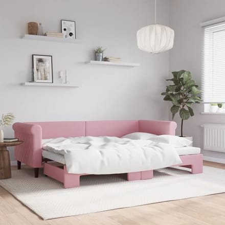 vidaXL - Slaapbank - met - onderschuifbed - 80x200 - cm - fluweel - roze