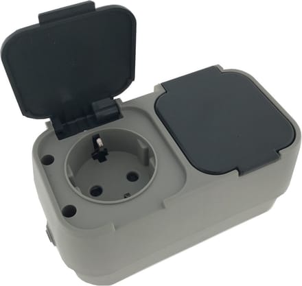 Benson wandstopcontact - 3x - ip54 - 2-voudig - buiten - spatwaterdicht - randaarde en klep