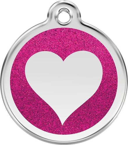 Red Dingo Hondenpenning 20 mm hart glitter roze
