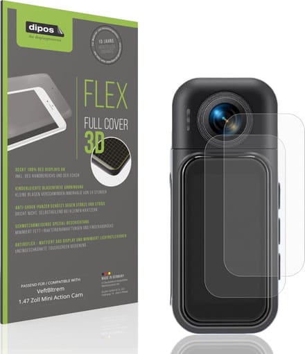 dipos FLEX – 2x Matte Screenprotector geschikt voor VeftBltrem 1.47 Zoll Mini Action Cam | Volledige Schermbescherming | Case-Friendly