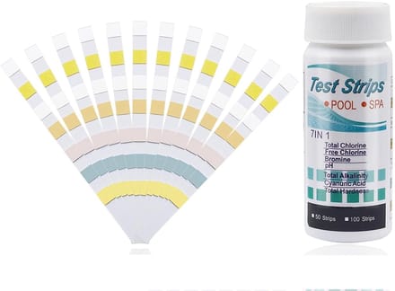 Complete 7-in-1 Testset voor Zwembadwater: Teststrips voor Hardheid, Chloor, Bromine, pH en Zuurstof