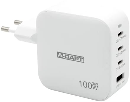 A-DAPT Thuislader - 4 Poorten - 100W - 3x USB-C PD + 1x USB QC 3.0 - Wit