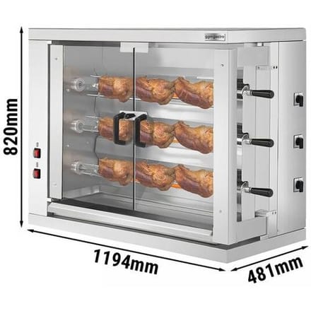 GGM Gastro Elektrische kippengrill roterend - 9kW - 3 spitten voor 18 kippen zilver