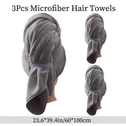 Daity 3-pack superzachte microvezel haarbanden met elastische wikkels - superabsorberende - pluisvrije - snel drogende tulbanden met elastische band 100*60cm(grijs)