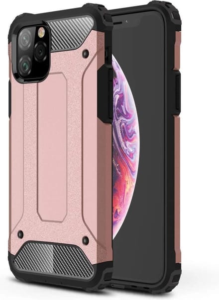 Schokbestendig Heavy Duty Hoesje Geschikt voor: iPhone 11 Pro Max Shock Proof Hybride - Back Cover - Dual Layer Armor Case - Extra Stevig - Rosegoud