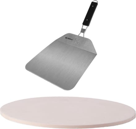 BBQ/oven pizzasteen rond keramiek 30 cm - Met inklapbare RVS pizzaschep 25 cm - Pizza stone