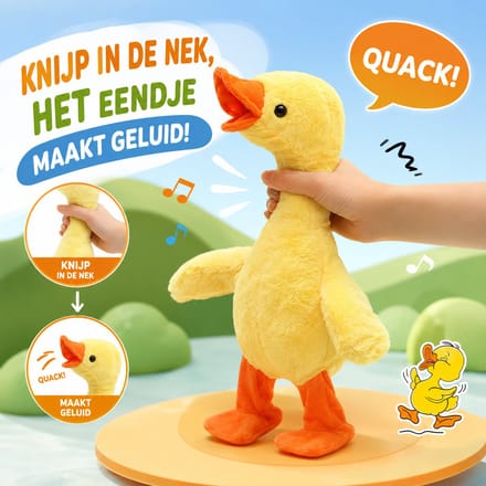WK Interactieve Muzikale Pluche Eend – 30 cm – Spraakopname & Engelse Liedjes – Lopen & Kwaken – USB Oplaadbaar – Voor Kinderen