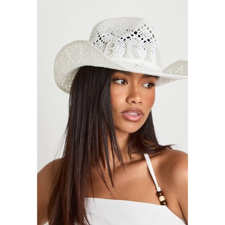 boohoo Dames Kralenversierde Bruid Strohoed Western Cowboyhoed | Wit