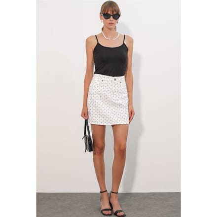 Hoge Taille Polkadot Denim Mini Rok