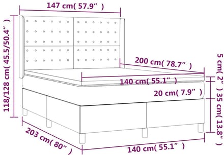 vidaXL - Boxspring - met - matras - fluweel - donkerblauw - 140x200 - cm