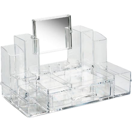 Berilo Make-up organizer 13-vaks - met lade en roterende spiegel - kunststof - 29 x 16 cm - praktisch