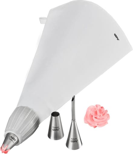GEFU DECORE Spuitzak Set – 5-delig – Inclusief 3 RVS Spuitmondjes – Voor Taarten, Cupcakes en Gebak