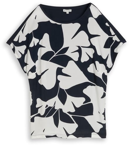 Tom Tailor - Plus Size - T-shirt in materiaalmix - Maat 48 - big navy ginkgo