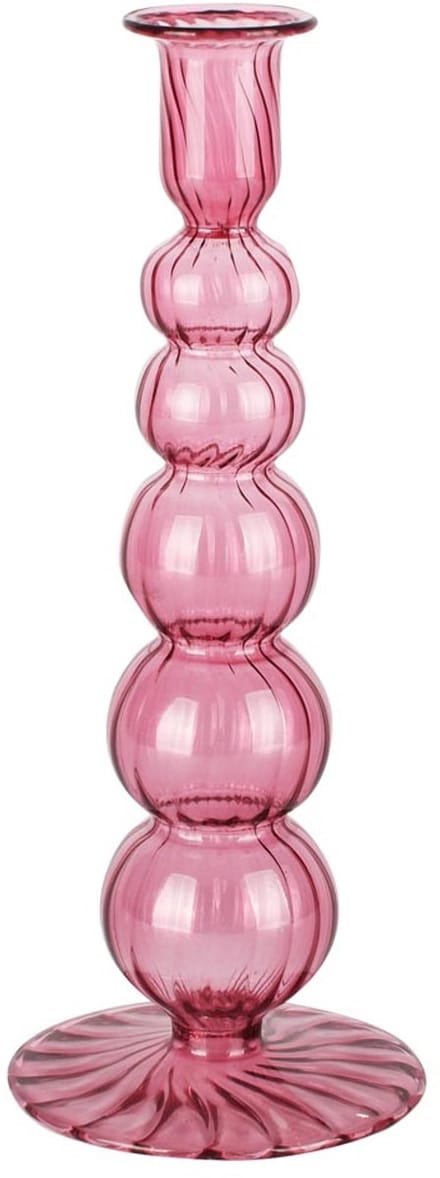 Dekoratief | Kaarsenhouder, paars/transparant, glas, 9x9x23cm | A258348