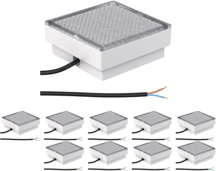 ledscom.de 10 LED stoeptegel grond inbouwlamp CUS voor buiten, IP67, hoekig, 15 x 15cm, koel wit