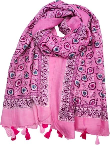 Lange dames sjaal Iris gebloemd motief roze fuchsia wit blauw bordeaux rood