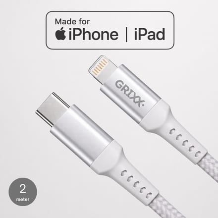 Lightning naar USB-C kabel - Grixx - MFi - 27W - 2 meter - Wit