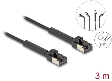 Delock RJ45 Slim Network Cable Cat.6A U/FTP angled black 3 m