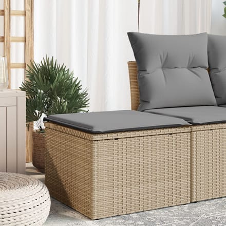 vidaXL - Tuinkruk - met - kussen - 55x55x37 - cm - poly - rattan - beige