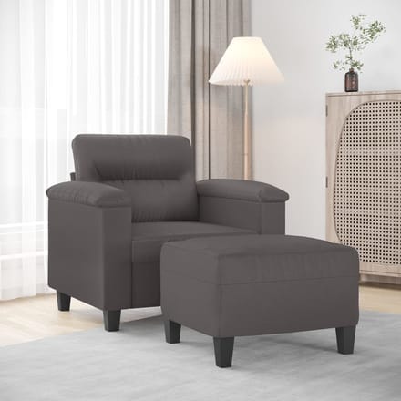 vidaXL - Fauteuil - met - voetenbank - 60 - cm - kunstleer - grijs