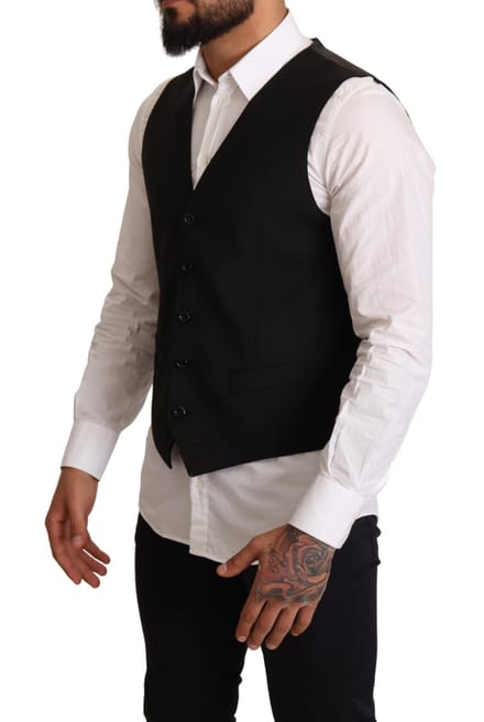 Dolce & Gabbana Mannen Zwart Wollen Formele Waistcoat Jurk