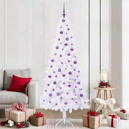 vidaXL - Kunstkerstboom - met - 300 - LED - Wit - 210 - cm - PVC - en - Staal
