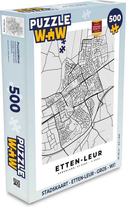 Puzzel Stadskaart - Etten-Leur - Grijs - Wit - Legpuzzel - Puzzel 500 stukjes - Plattegrond
