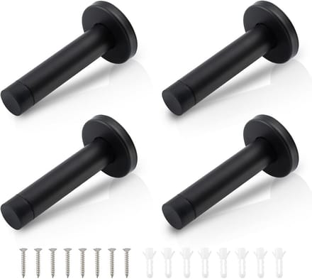 Set van 4 Zwarte Deurstoppers - RVS met Rubberen Tip - Wandbescherming tegen Stoten