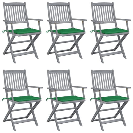 vidaXL - Inklapbare - stoelen - 6 - st - met - kussens - massief - acaciahout
