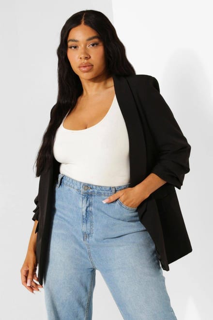 boohoo Dames Plus Stretch Geweven Geruched Mouwblazer | Zwart | Maat: 50
