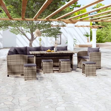 vidaXL - 7-delige - Loungeset - met - kussens - poly - rattan - grijs