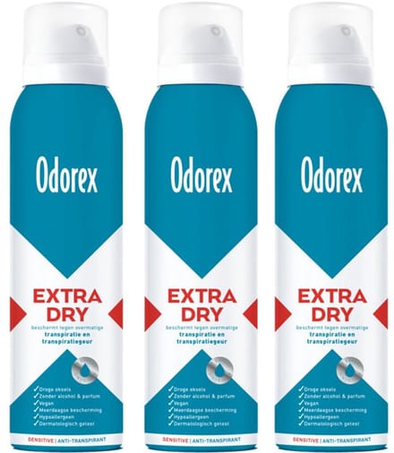 Odorex Extra Dry Deodorant Spray Sensitive - 3x 150ml - voordeelverpakking
