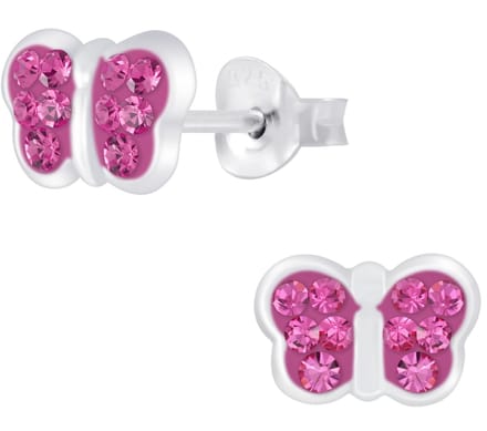 Joy|S - Zilveren roze vlinder oorbellen - kristal