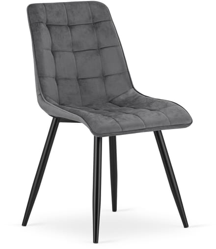 Grijze eetkamerstoel SPLIT – Fluweel – Zwarte metalen poten – Modern design