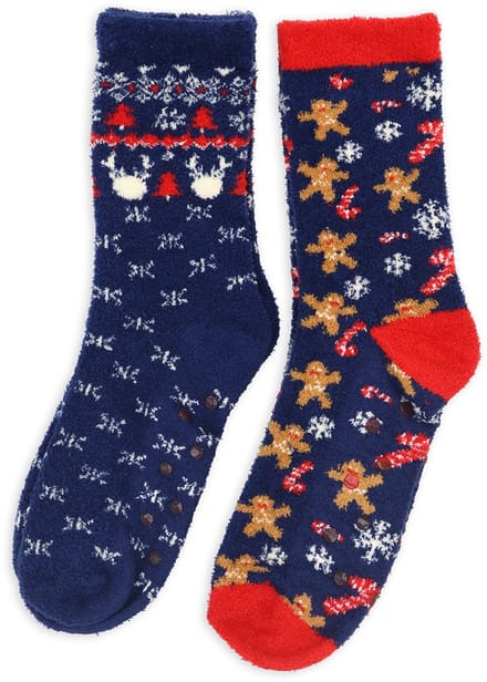 HUISSOKKEN-ANTI-SLIP-1 MAAT- HOMESOCKS-KERST-COMB BLUE 2-PACK