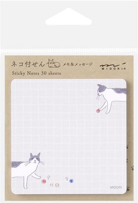 Midori 19096006 Sticky Notes, Sticky Paper with Balls and Cats