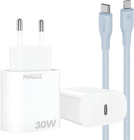30w snellader met kabel geschikt voor iPhone en iPad met Lightning poort - Usb C adapter set