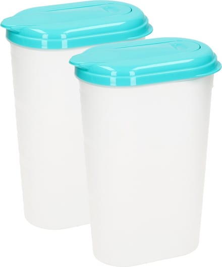 PlasticForte Waterkan/sapkan - 2x - transparant/aqua - deksel - 1.6L - kunststof