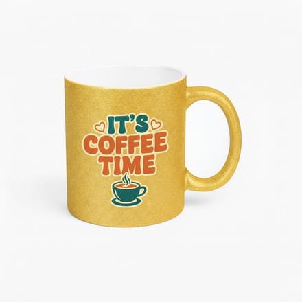 Gouden Glitter Mok 'It's Coffee Time' - Retro Koffiemok Cadeau