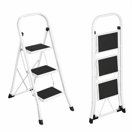 Huishoudtrap 3 Treden Inklapbaar – Antislip – Lichtgewicht – 150 kg Belastbaar – wit