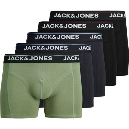 Jack & Jones Heren boxershorts trunks jactimothy 5-pack effen groen/donkerblauw/zwart