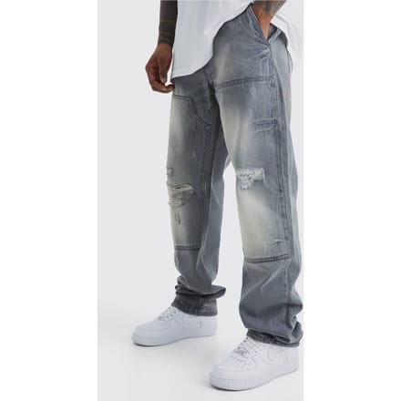 Relaxed Rigid Dirty Wash Carpenter Jeans | Ice Grey | Size 48R
