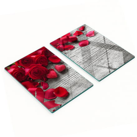 Decoratieve snijplanken van gehard glas met rode rozen, 2x40x52 cm
