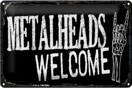 Blechschild Spruch 12x18 cm Metalheads welcome Skeletthand Deko Schild